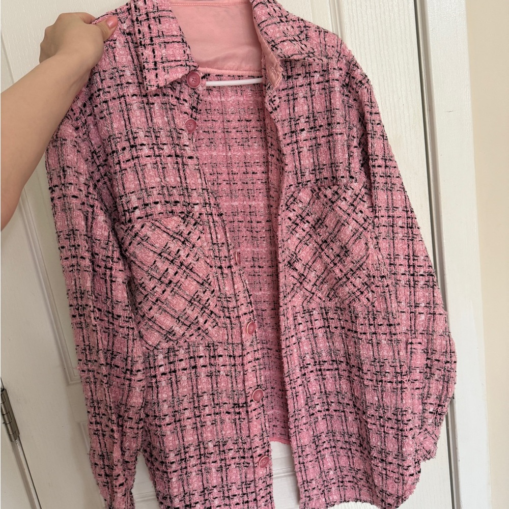 Charlie Luciano Pink Pea Coat with Notched Collar and Oversized Style